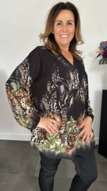Blouse met panters zwart