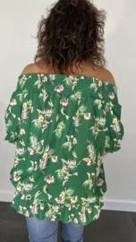 Blouse met gesmokte band Blossom groen