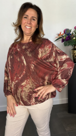 Glitter top met elastiek waves bordeaux