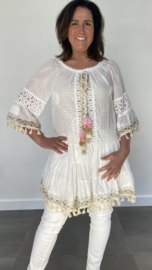 Ibiza tuniek broderie met kant ecru