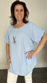 Shirt Kelly crepe met plissé strook licht blauw