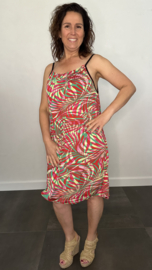 Jurkje met spaghettibandjes fanatsia groen rood +SIZE