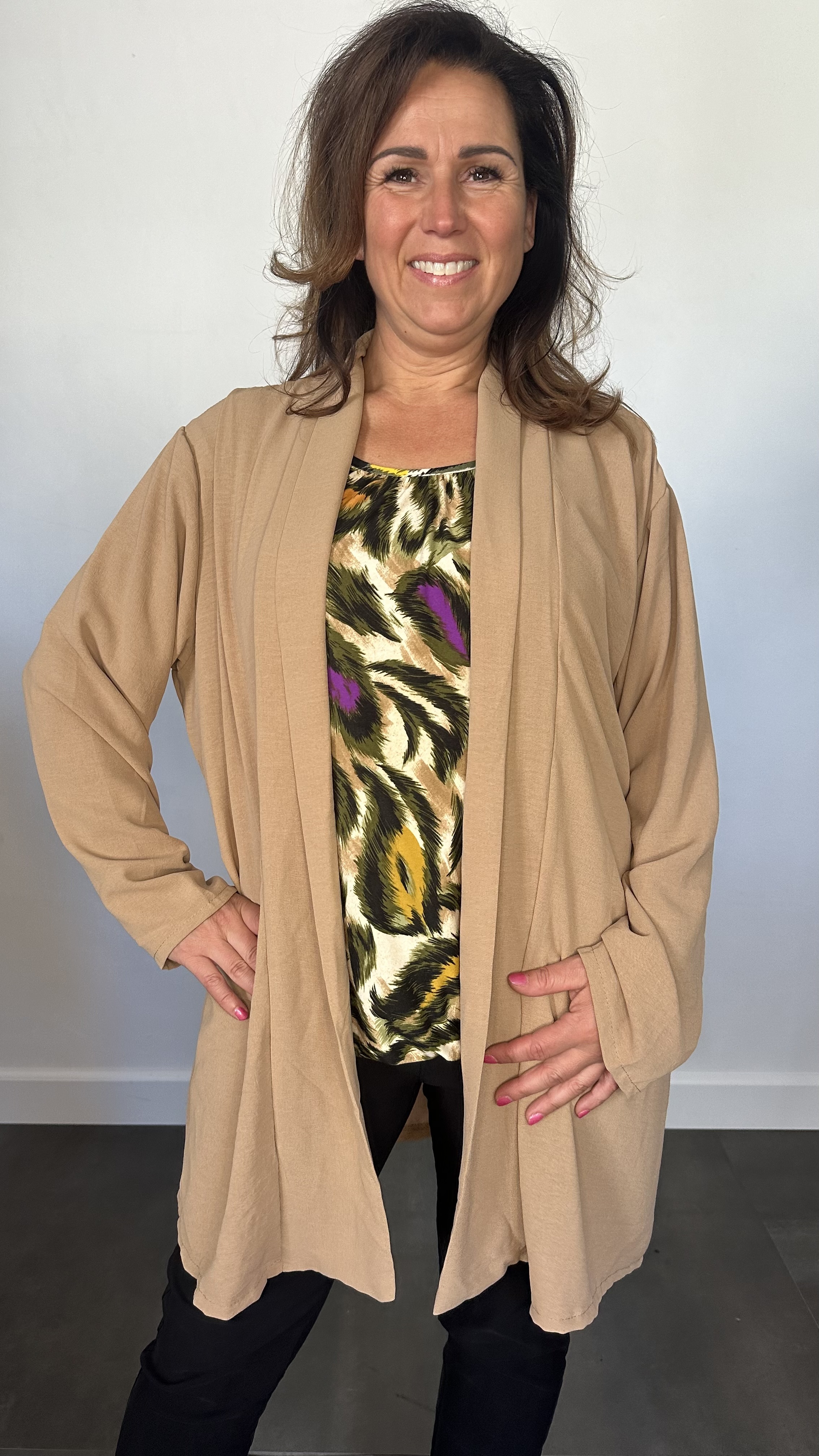 Crepe vest met sjaalkraag Camel
