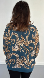 Blouse met boord curly panter petrol