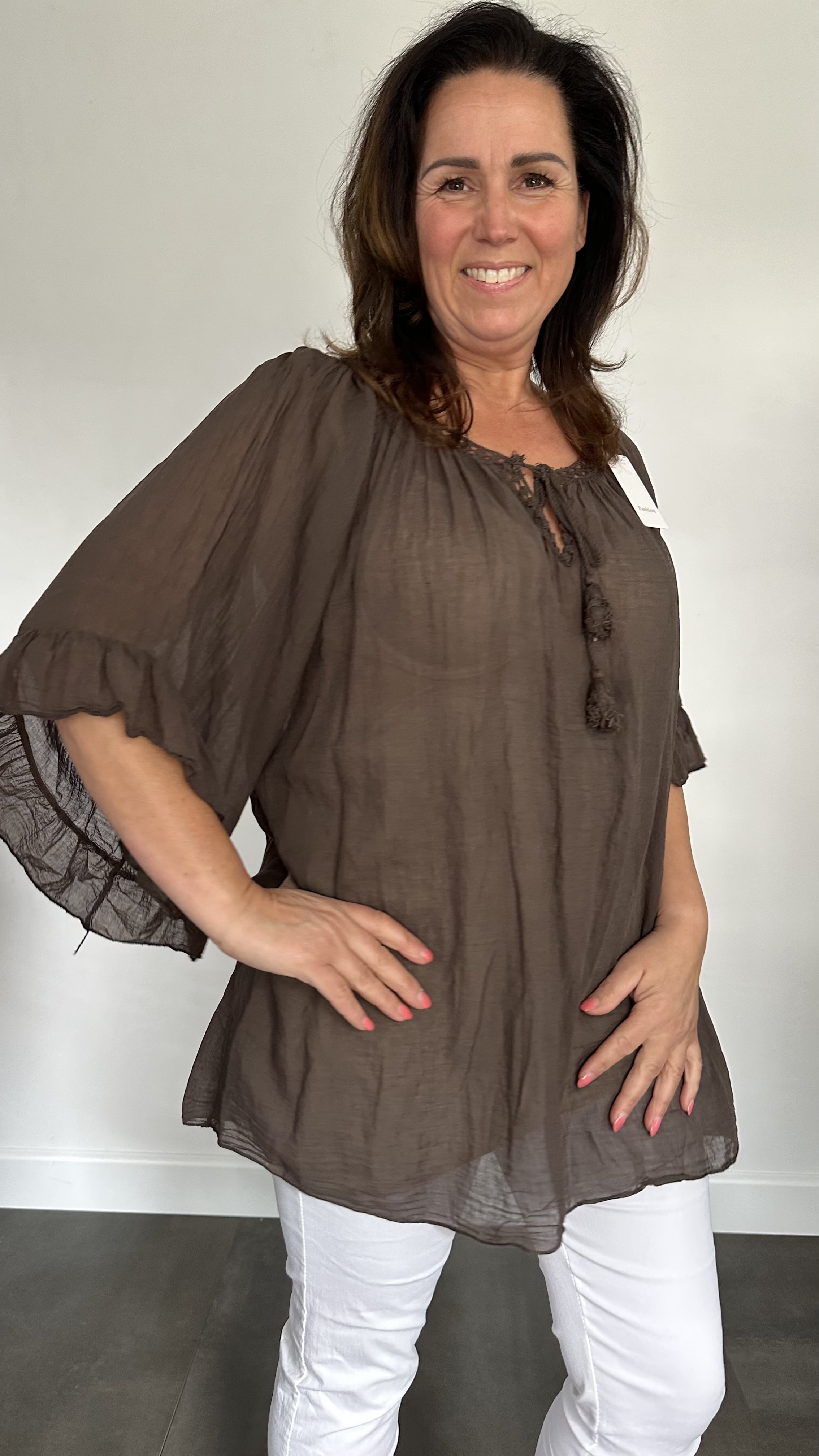 Blouse Veronica UNI +SIZE donker bruin