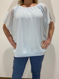 Blouse met boord  korte mouw licht blauw