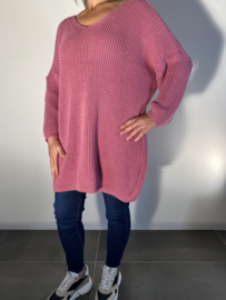 Grof gebreide oversized trui oud roze