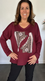 Sweater glitter gymp wijnrood
