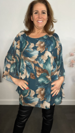 Voile blouse Camellia gebloemd Petrol