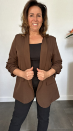 Blazer Marjan met gesmokte mouw donker bruin