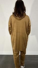 2-Delig velvet comfy pak met capuchon cognac +SIZE SALE