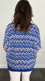 Blouse met boord zig zag kobalt