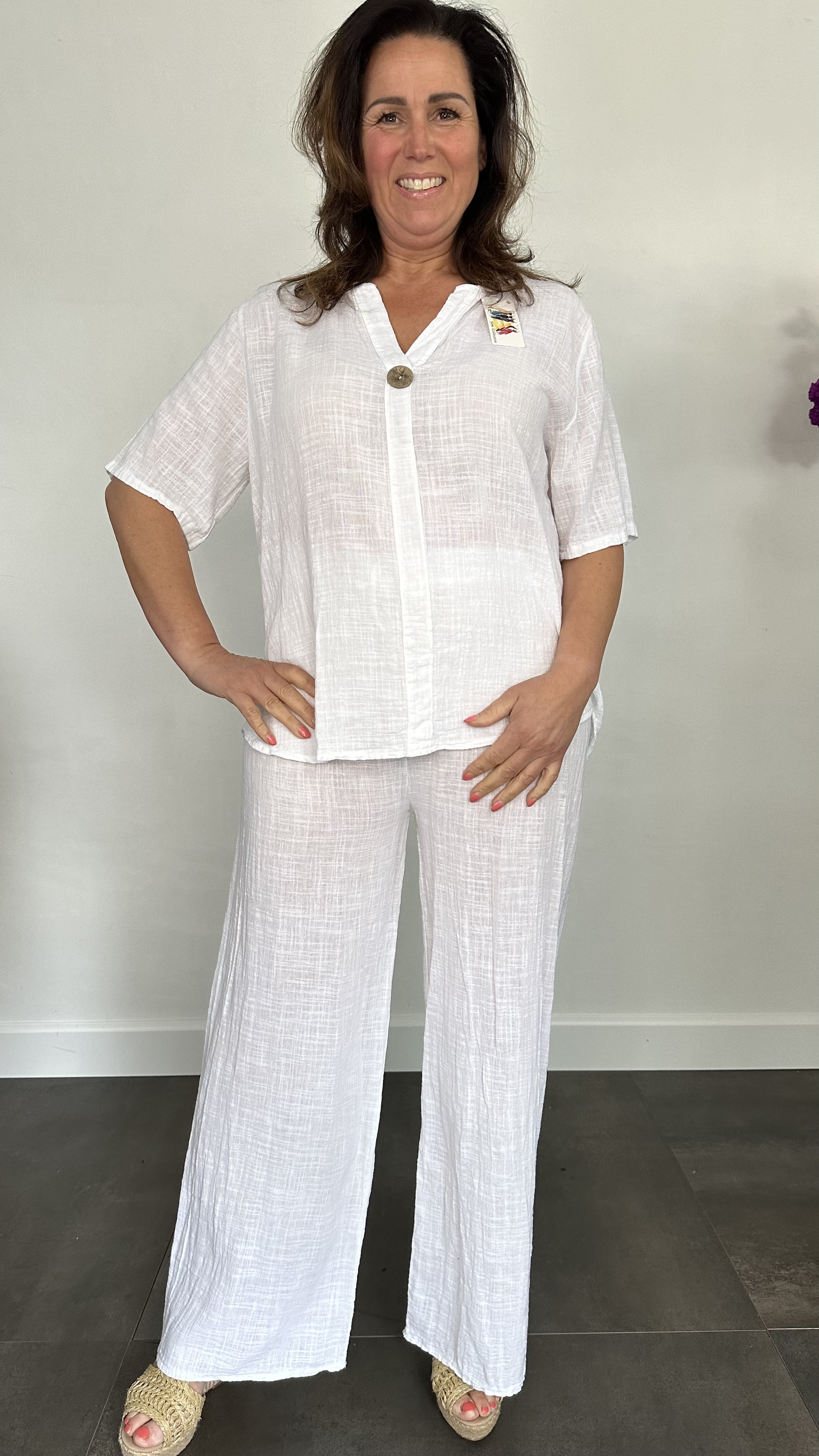2-Delig linnenlook pak wit