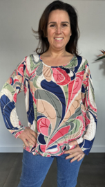 Ballon shirt met elastiek jannie groen /fuchsia