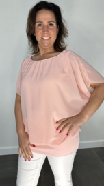 Blouse met boord korte mouw +SIZE roze