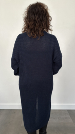 Lang grof gebreid vest met pofmouw marine