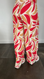 Plisse broek met wijde pijp fantasy flower fuchsia SALE