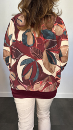 Blouse met boord leaves bordeaux