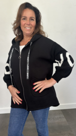 Vest met gebreide mouwen  capuchon "love" zwart