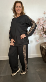 2-Delig comfy pak met panter bies Zwart