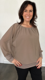 Blouse met boord lange mouw taupe