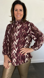 Shirt met gesmokte kraag zig zag soft bordeaux