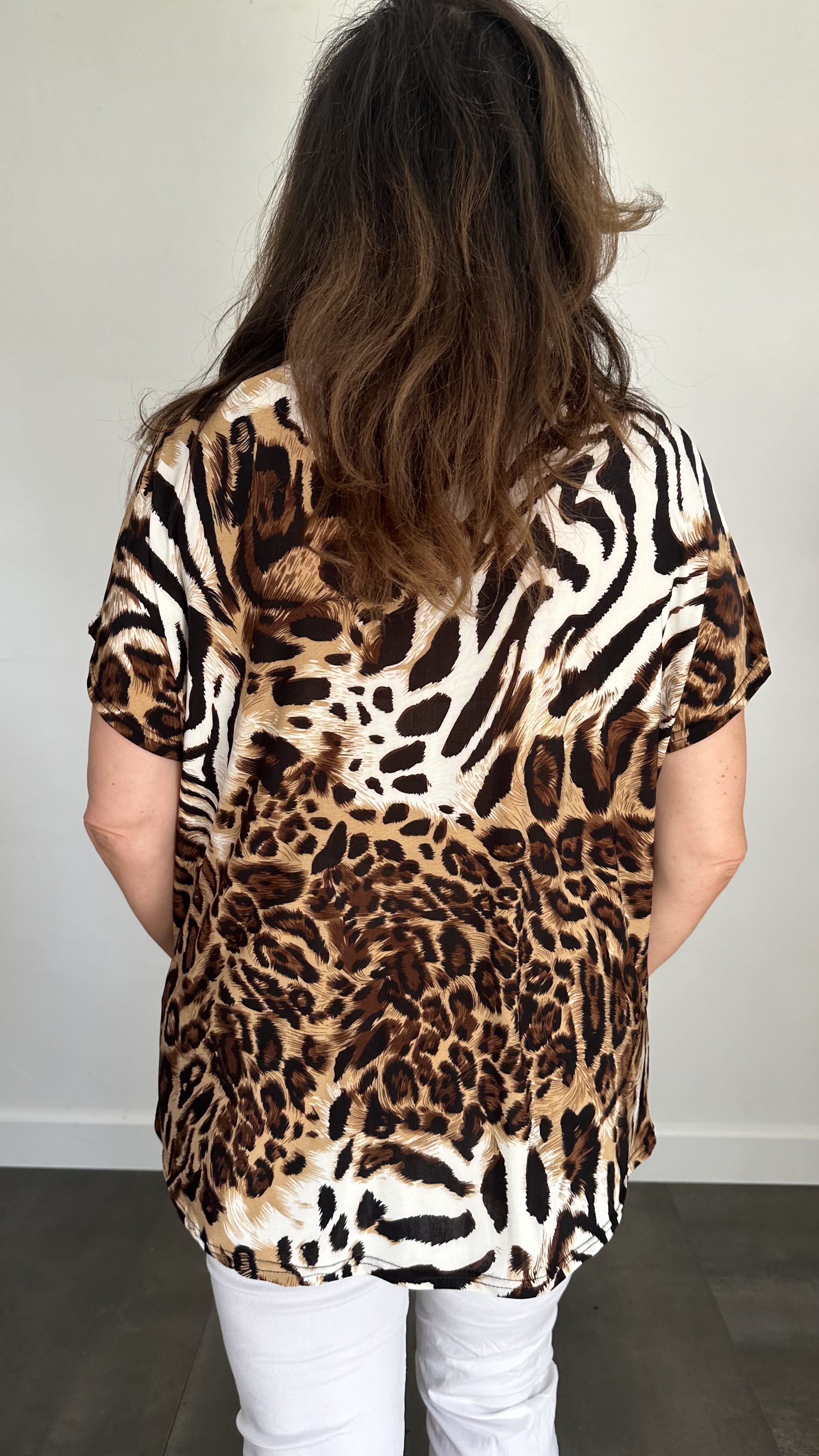 Shirt Zipp panter tijger bruin