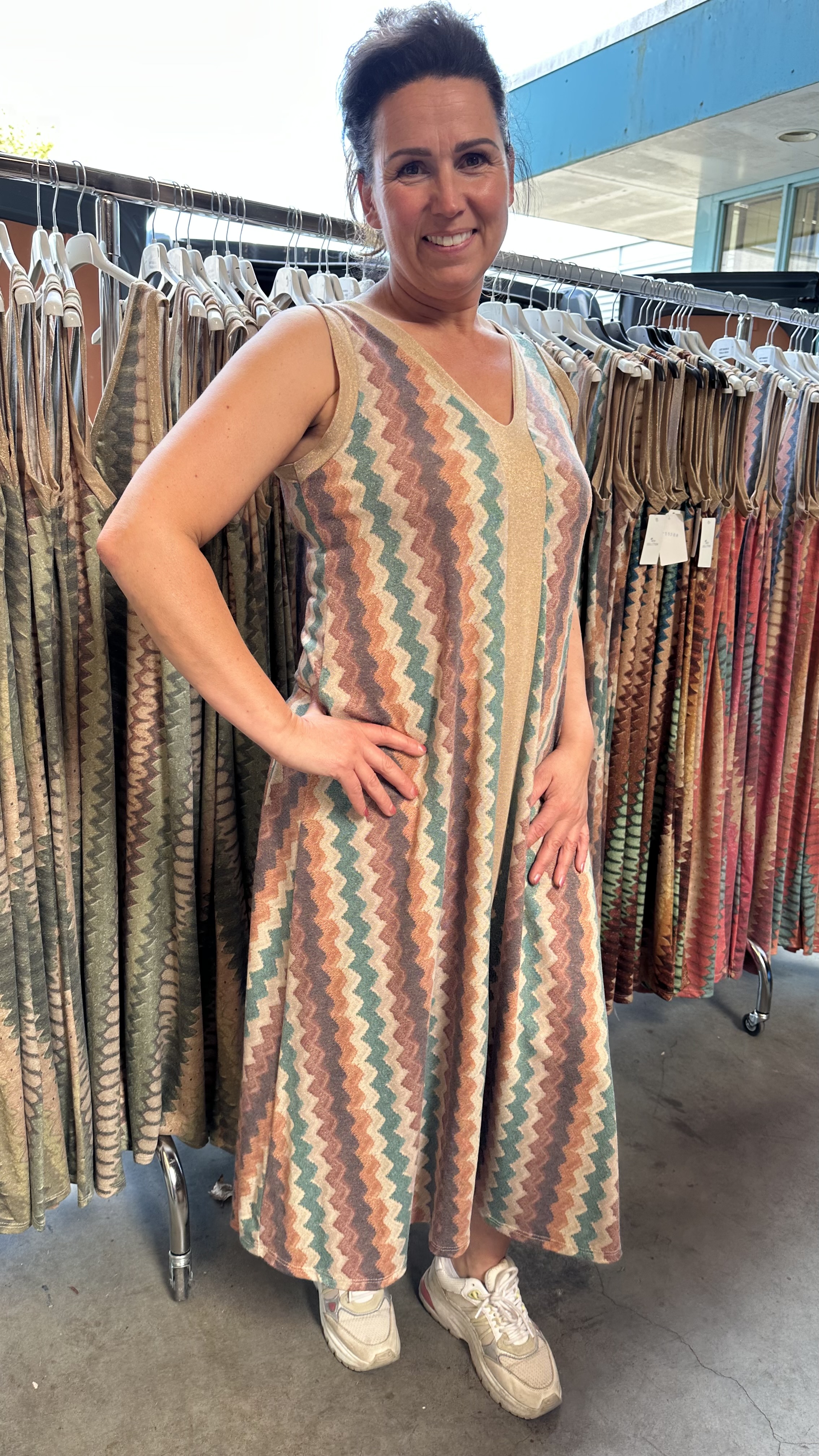 Jurk Vianna bruin/groen/camel