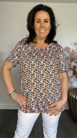 Ballon shirt met elastiek Small leaves peach