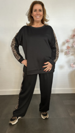 2-Delig comfy pak met panter bies Zwart
