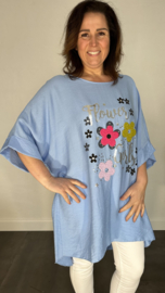Tuniek flowers licht blauw +SIZE