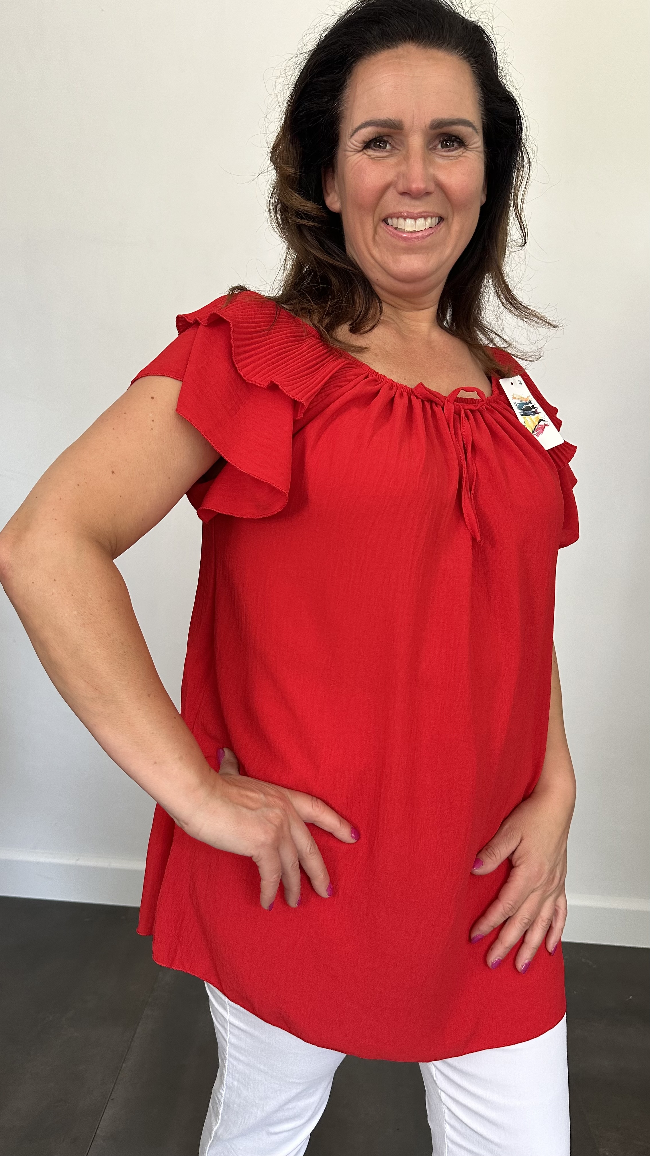 Top Kenza met plissé ruche rood SALE