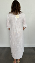 Linnenlook jurk met knoop wit