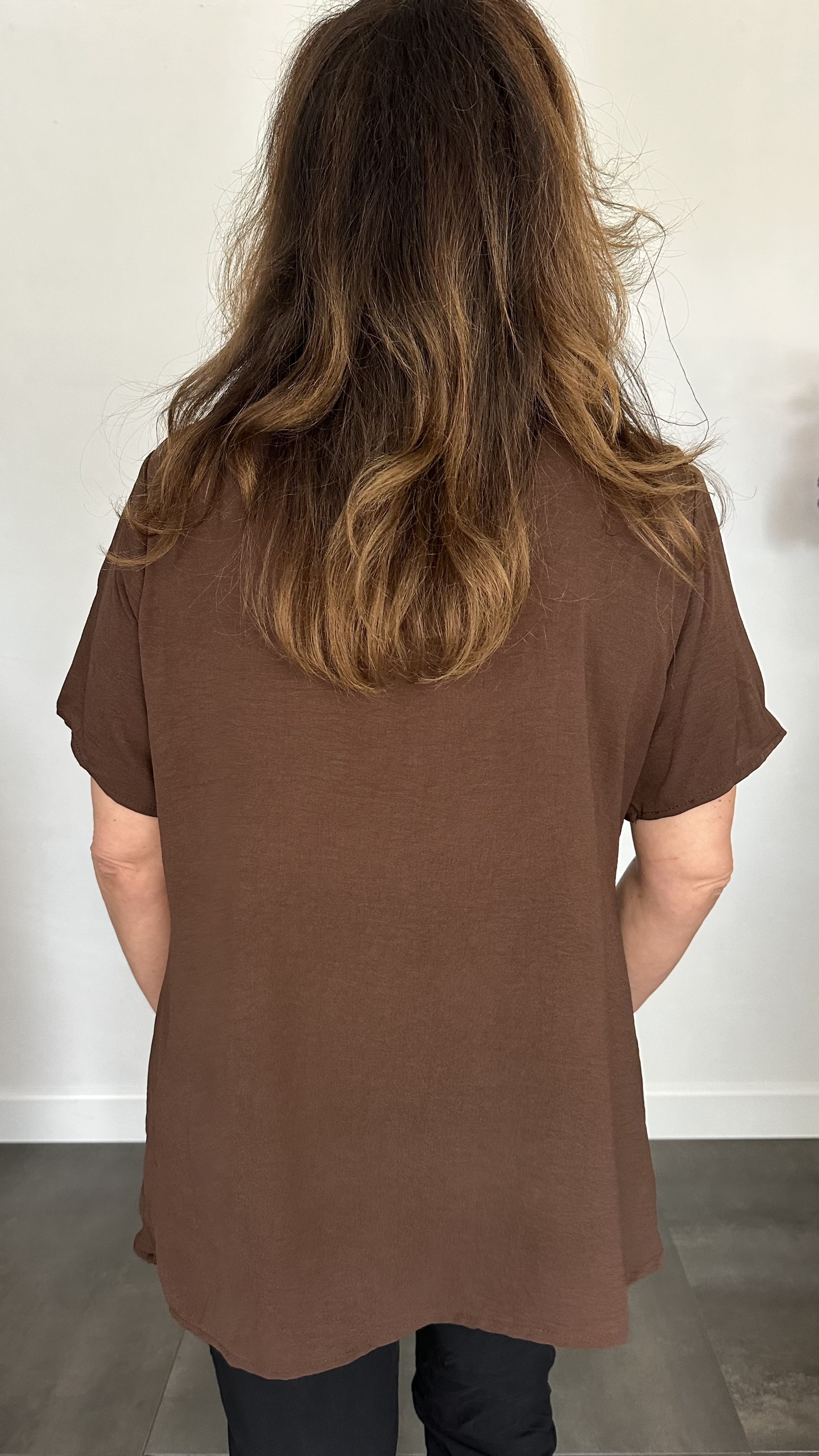 Crepe shirt met gesp donker bruin