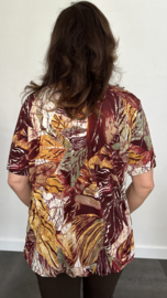 Ballon shirt met elastiek fantasy leaf bordeaux (+size)