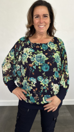 Blouse met boord roos marine