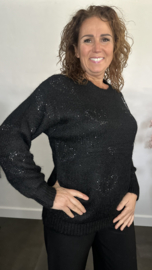 Gebreide trui met glitter hartjes Zwart