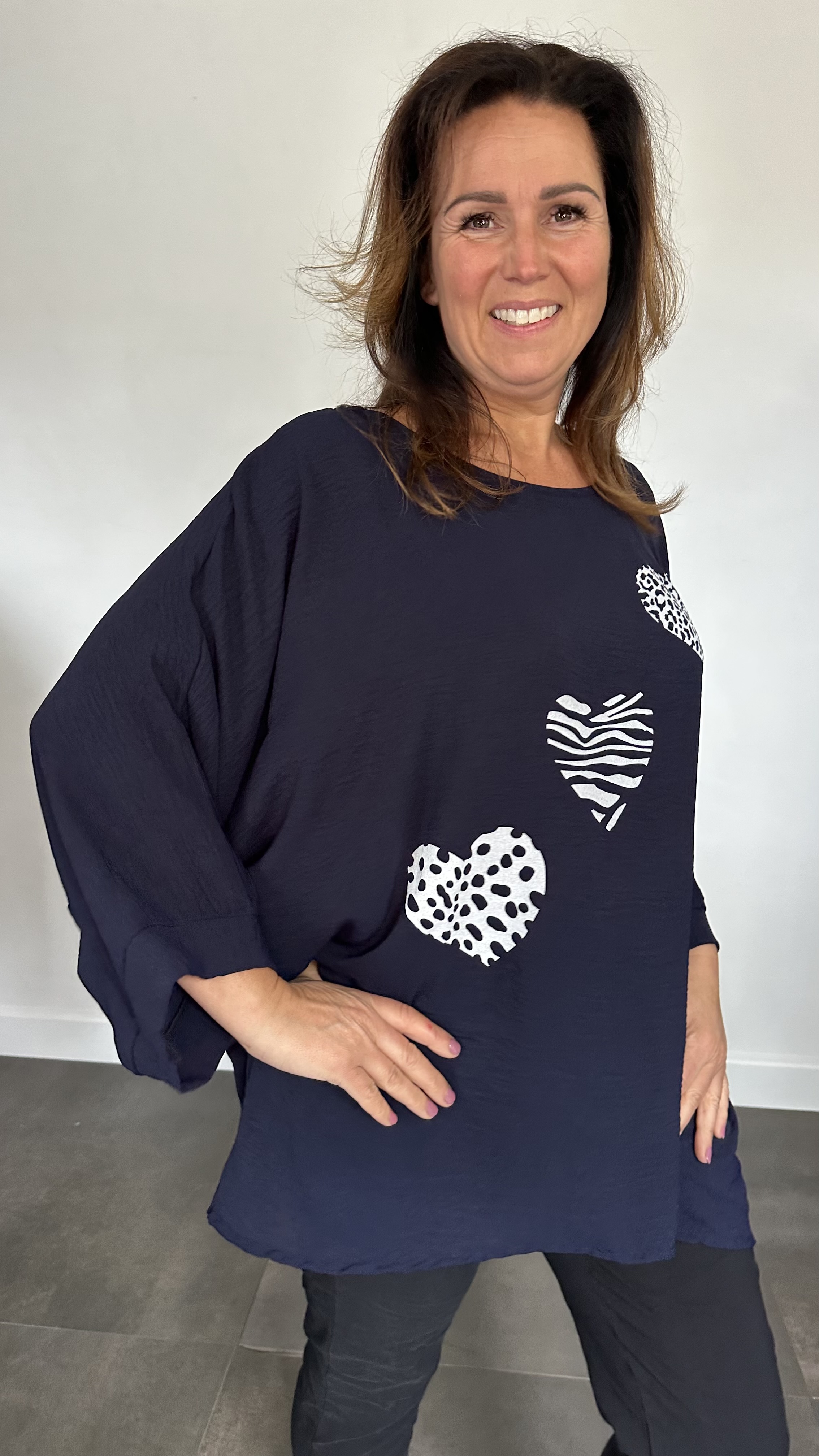 Crepe shirt hearts +SIZE marine