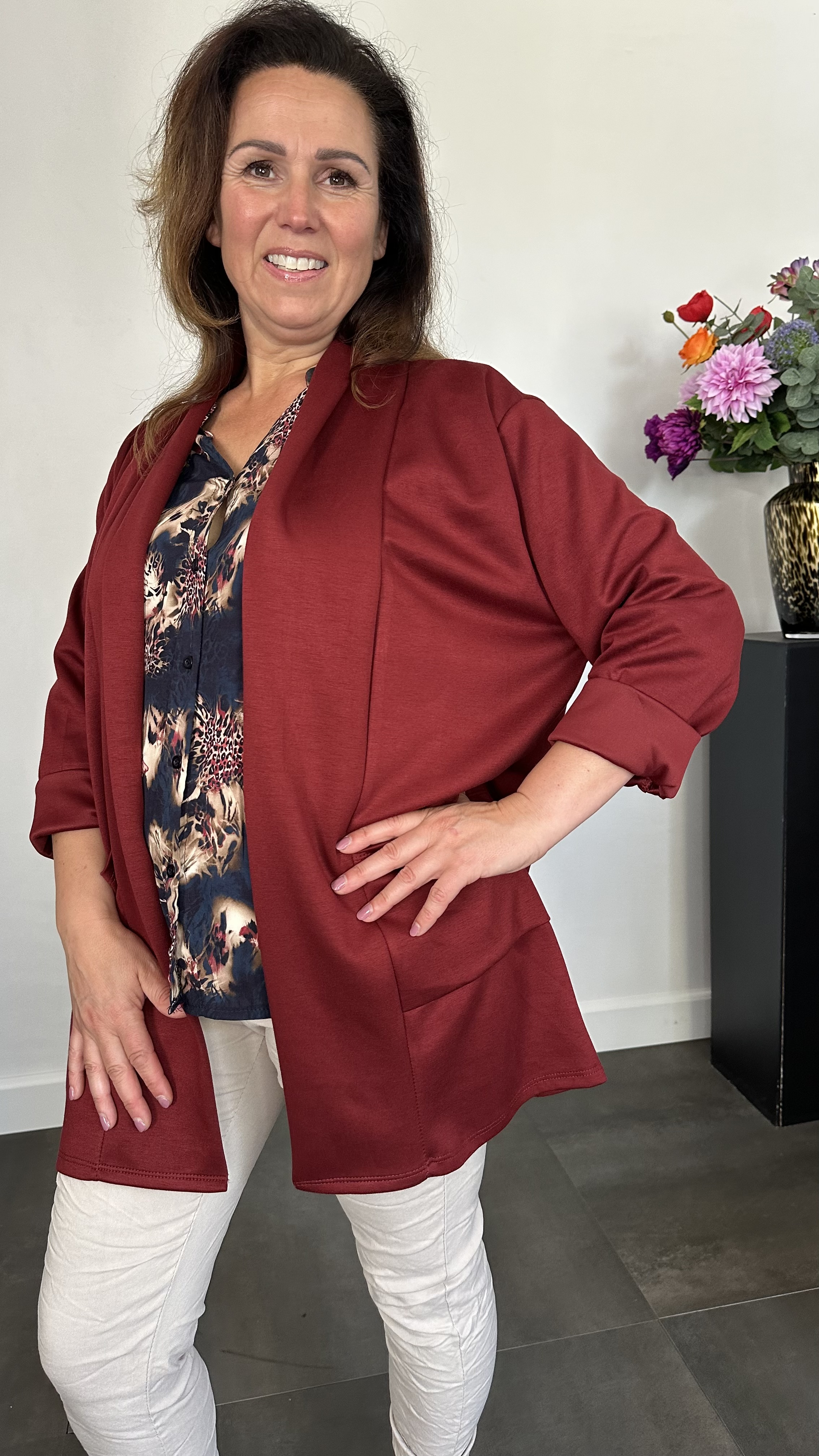 Vest Lisa met sjaalkraag +SIZE bordeaux