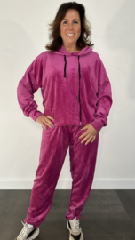 2-Delig velvet comfy pak met capuchon magenta +SIZE SALE