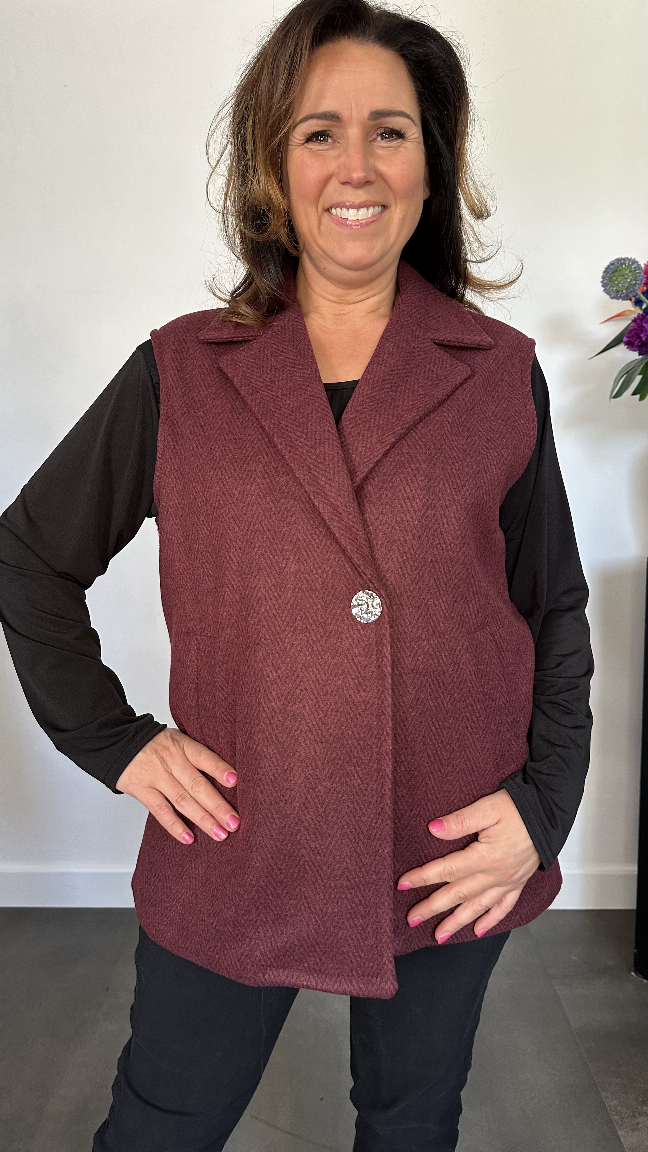 Gilet Jenny visgraad bordeaux