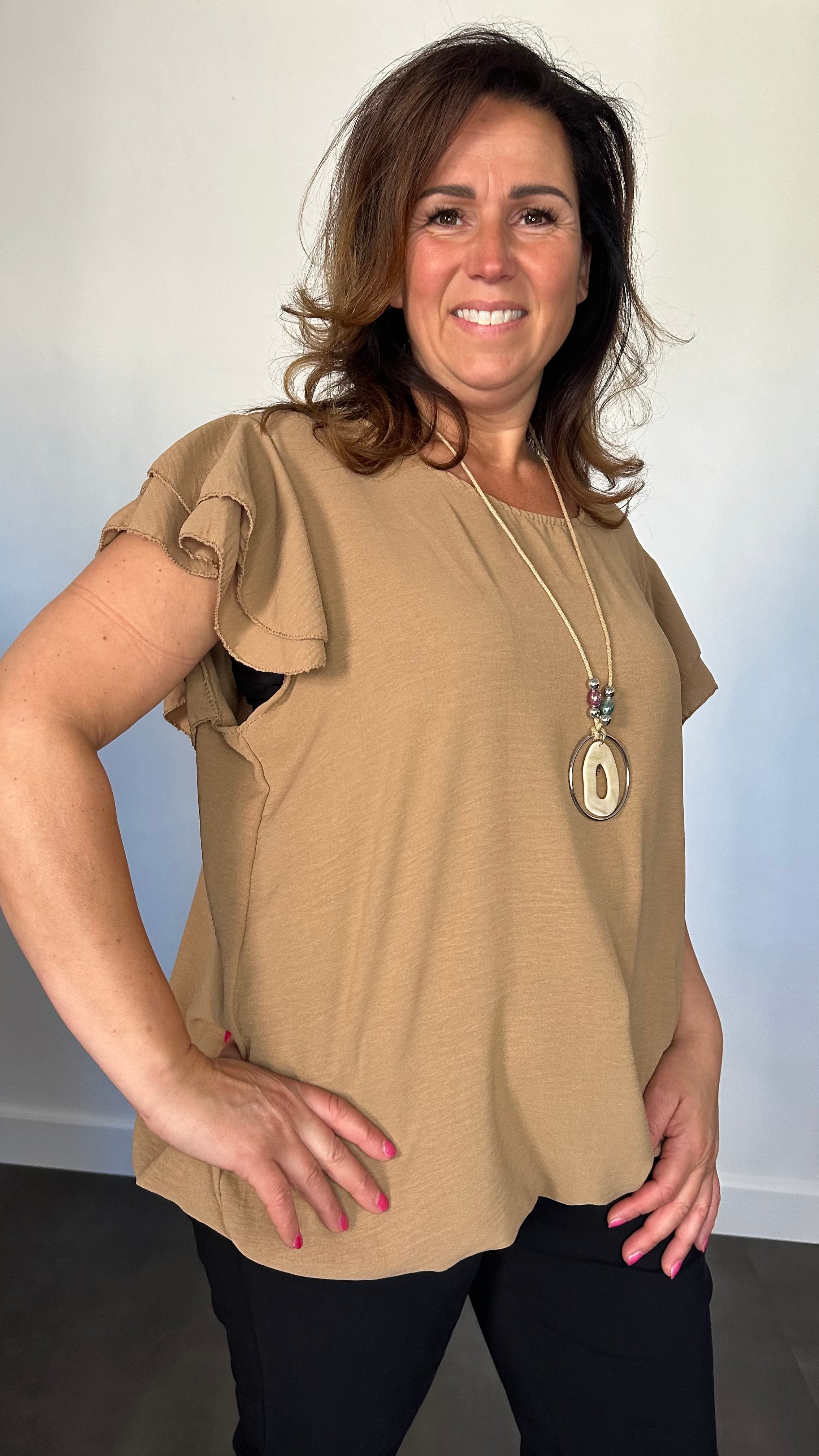 Shirt Celine met ketting camel +SIZE