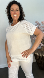 Linnenlook shirt met gehaakt kant Wit