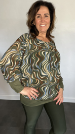 Blouse met boord ocean waves army