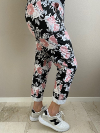 Joggingbroek zwart /roze roos