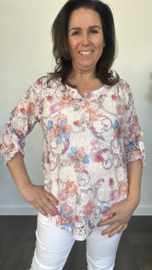 Kanten blouse gebloemd 2-delig koraal/wit