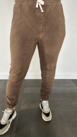 Velvet jogger met elastiek taupe SALE