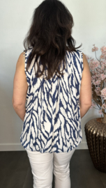 Ballon top scratched zebra blauw/wit