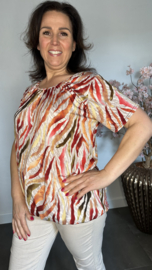Ballon shirt met elastiek Animal stripes oranje/rood