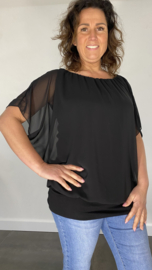 Blouse met boord korte mouw +SIZE zwart